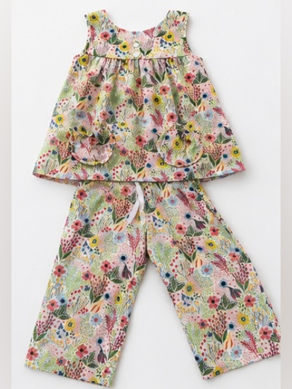 Bella Bliss Size 4 Fun & Colorful Floral Bird Tunic & Wide Leg Pant Set Boutique